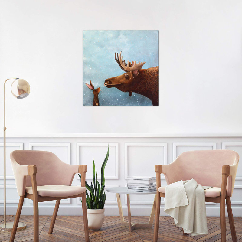 Moose And Rabbit - Wrapped Canvas Painting, 66.04 cm H x 66.04 cm W x 3.175 cm D