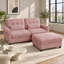 Canapé modulable 2 places Rovesselle en chenille de 176 cm de large avec pouf, coussins à volants et coussins lombaires-1364878373