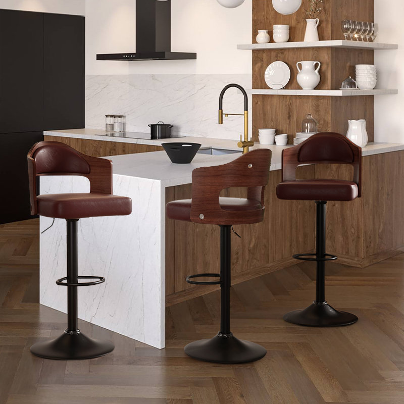 Ensemble de 2 tabourets pivotants modernes réglables, Brun