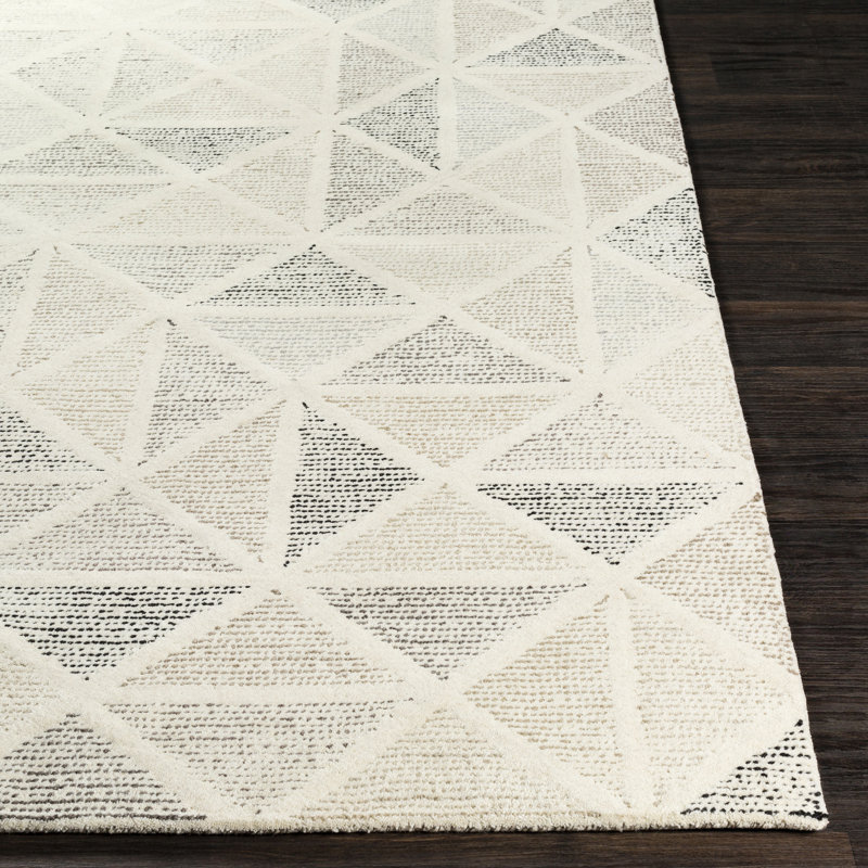 Melody Hand Tufted Wool Geometric Area Rug in Black/Charcoal, Rectangle 6' x 9'