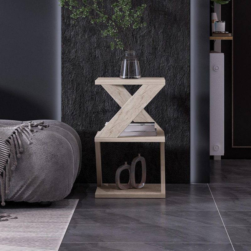 Elegant Side Table, Travertine Color, 11.6 x 21.4 x 11.6 inches | 100% Melamine Coated Particle Board, Thickness: 0.7 inches | Modern Marble Design, Perfect for Living Room or Bedroom, Stylish & Durable