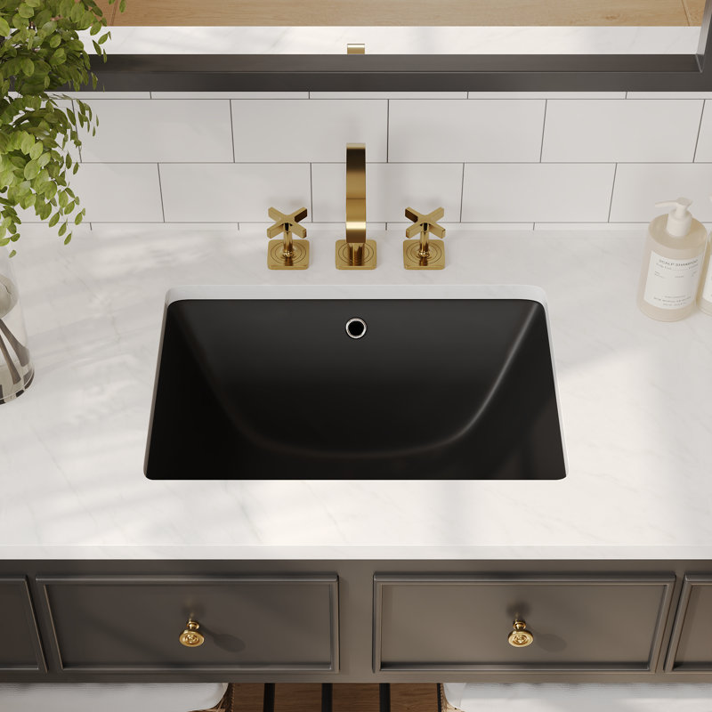 DeerValley Ursa 18" X 13" Rectangular Vitreous China Undermount Bathroom Sink with Overflow, Black