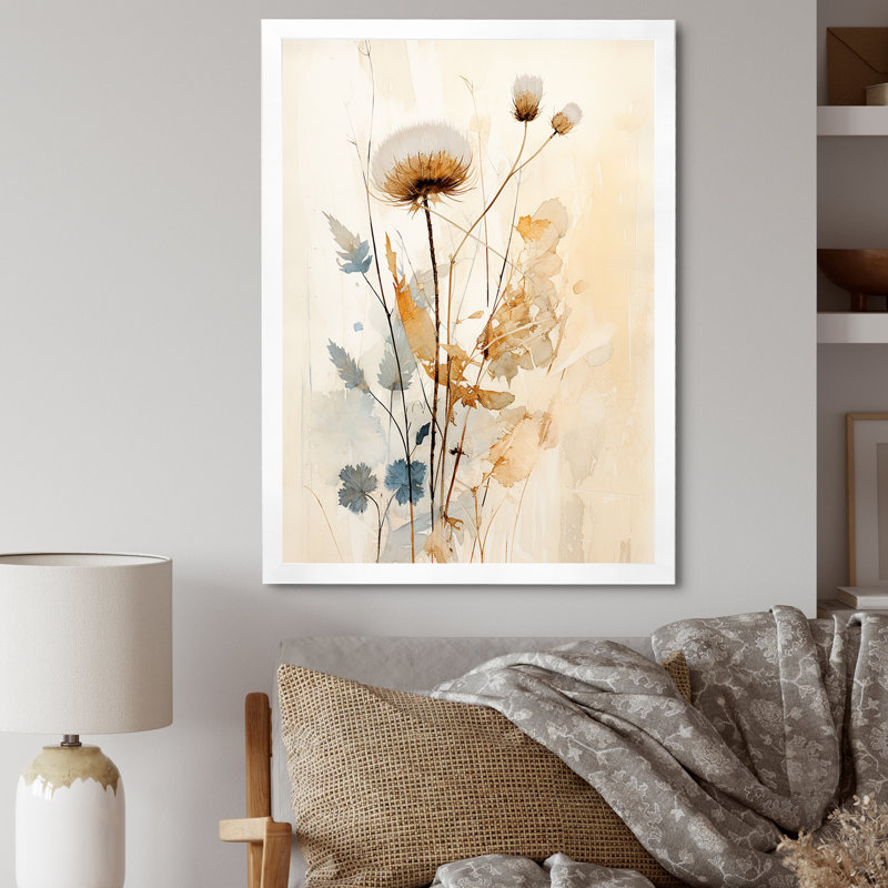 Reproduction d'art sur toile chardon beige II - chardon, H 20 po x l 12 po, Cadre simple blanc