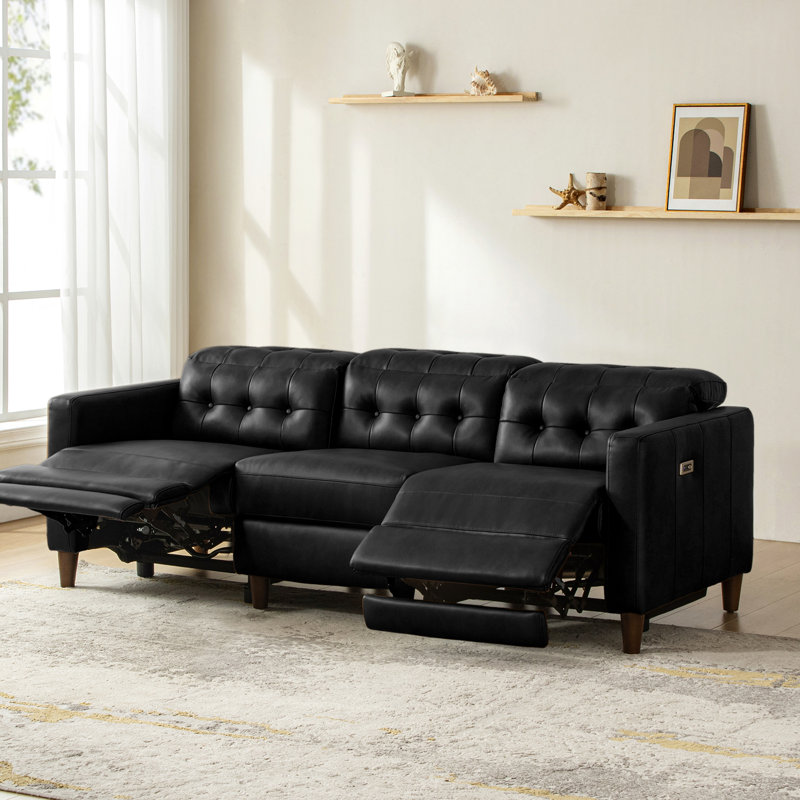 Gurdarshan Leather Dual-Motor Power Reclining Sofa, Black