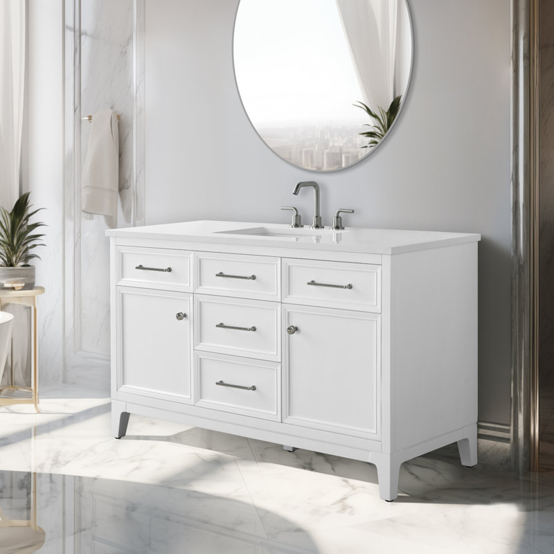 Tiosha 54" Single Bathroom Vanity In White With Engineered Stone Top