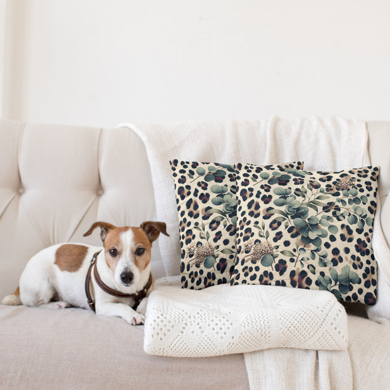 Camel and Laurel Green Leopard Print Microfiber Throw Pillow Covers, Set of 2