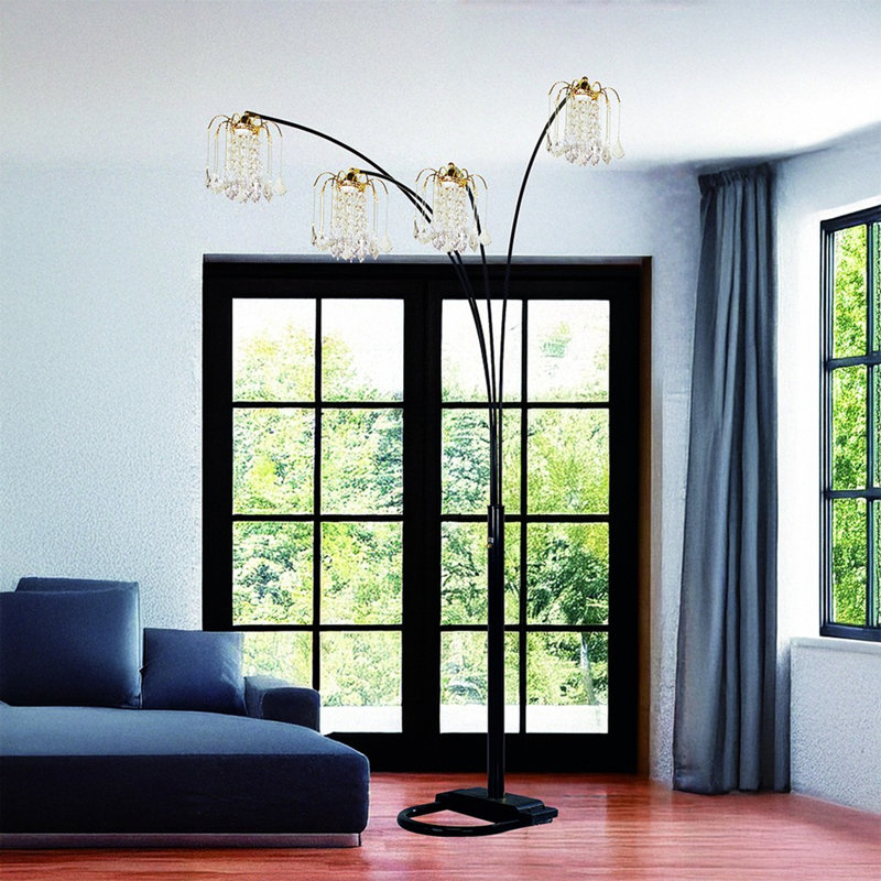 Lampe sur pied en cristal à 4 têtes inspirées, Noir et or