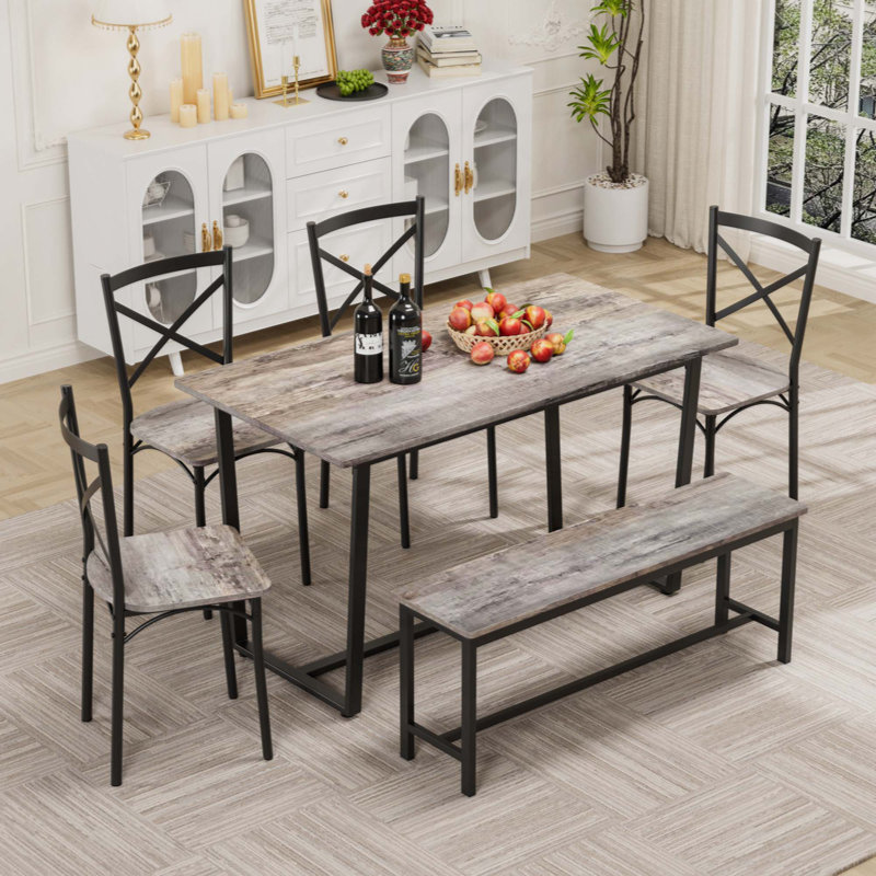 6-Piece Dining Set with Compact Design and Durable Steel Frame, Perfect for Kitchen and Living Room, Gray/Black