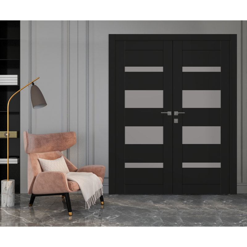 Double porte intérieure en bois manufacturé Mirella, 55.5" x 79.37", Gray Oak, Oui