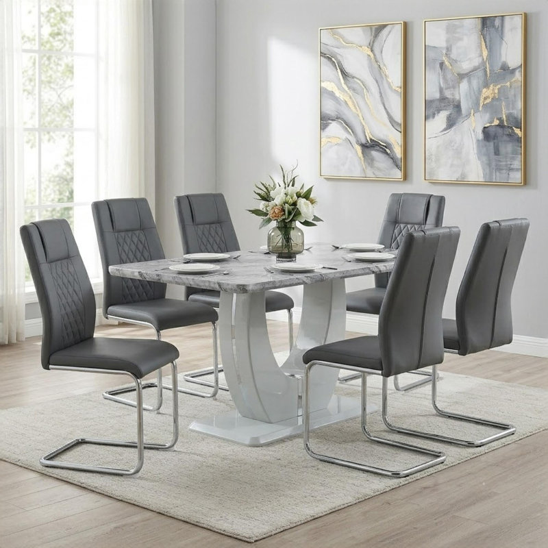Ensemble de salle à manger 7 pièces Holloman, 7 pièces : table, 6 chaises, Gris foncé