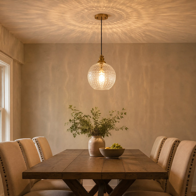 1‑Light Dimmable Hammered Bubble Globe Glass Shade Single Pendant