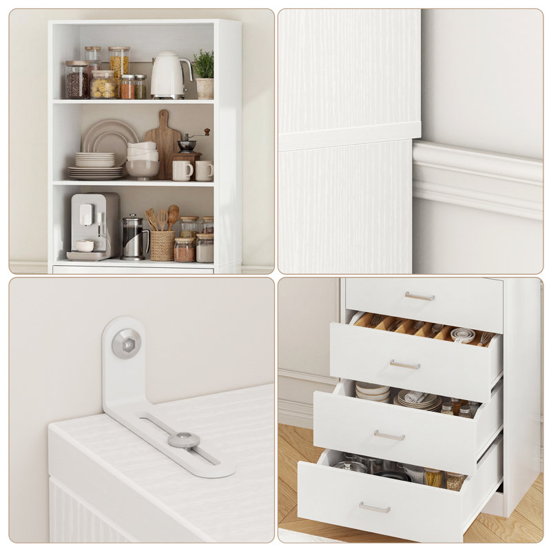 80" H Kitchen Pantry Cabinet with Drawers, White