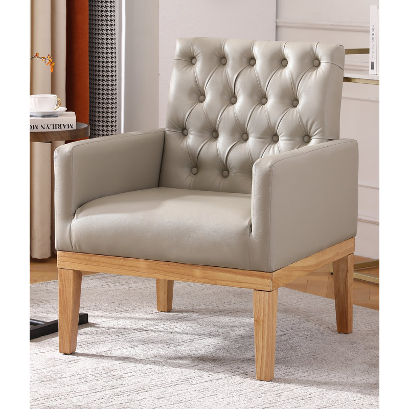 Fauteuil l 26,77 po, Couleur du bois, Similicuir brun