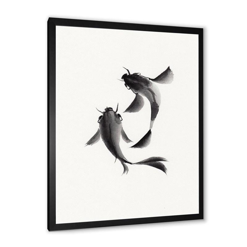 " Monochrome Vintage Fish II " Painting Print, Black Framed Canvas, 20" H x 12" W x 1.5" D