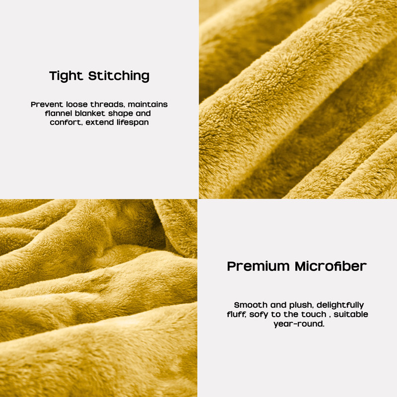 Luxury Double-Sided Mink Flannel Fleece Throw Blanket, Throw ( 50 x 60 ), Ochre
