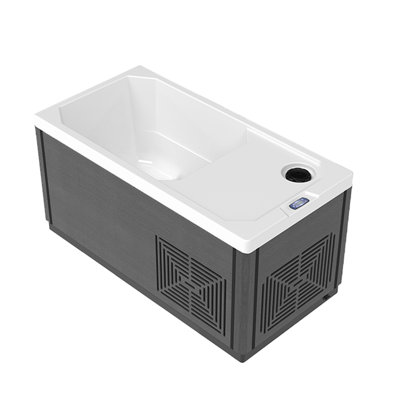 Icelin Indoor/Outdoor Cold Plunge Tub with Integrated Chiller, Temperature Control Panel, LED Light, Water Jets & Built‑In Seat – Freestanding Wooden Acrylic Design