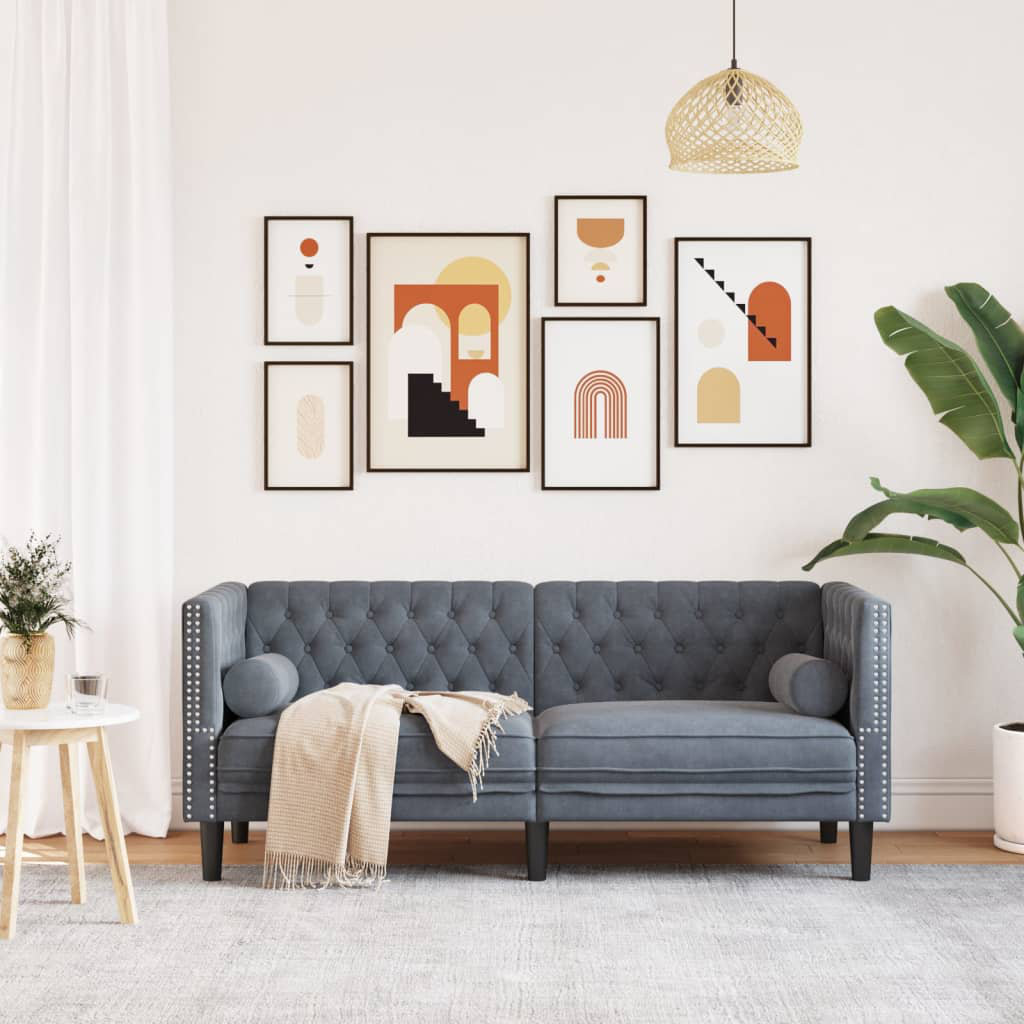Ebern Designs Chesterfield Sofa With Bolsters 2-Seater Dark Grey Velvet ...
