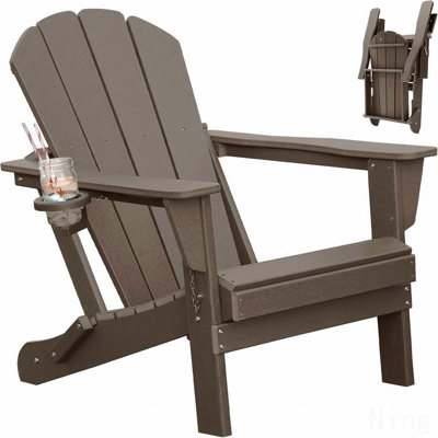 Chair, Plastic Chairs, Hdpe Chair, Folding Chairs,Outdoor Chairs With Cup Holder For Lawn Patio Deck Fire Pit -Brown