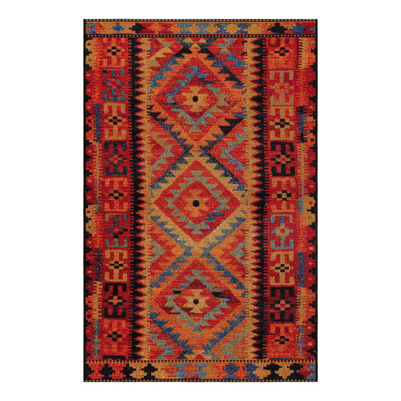 Tapis d'intérieur / extérieur en polypropylène tissé à la machine Lidio - rouge / jaune / bleu, Rectangle 9 pi x 12 pi