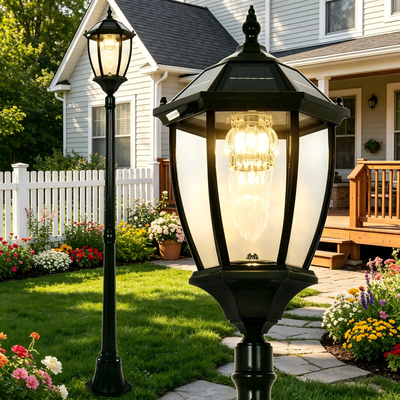Solar Post Light Streetlight Black Aluminium