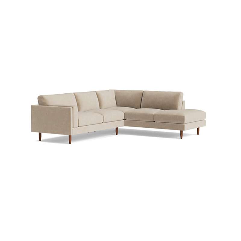 Skinny Fat Sectional, Velvet - Beige, Right Hand Facing