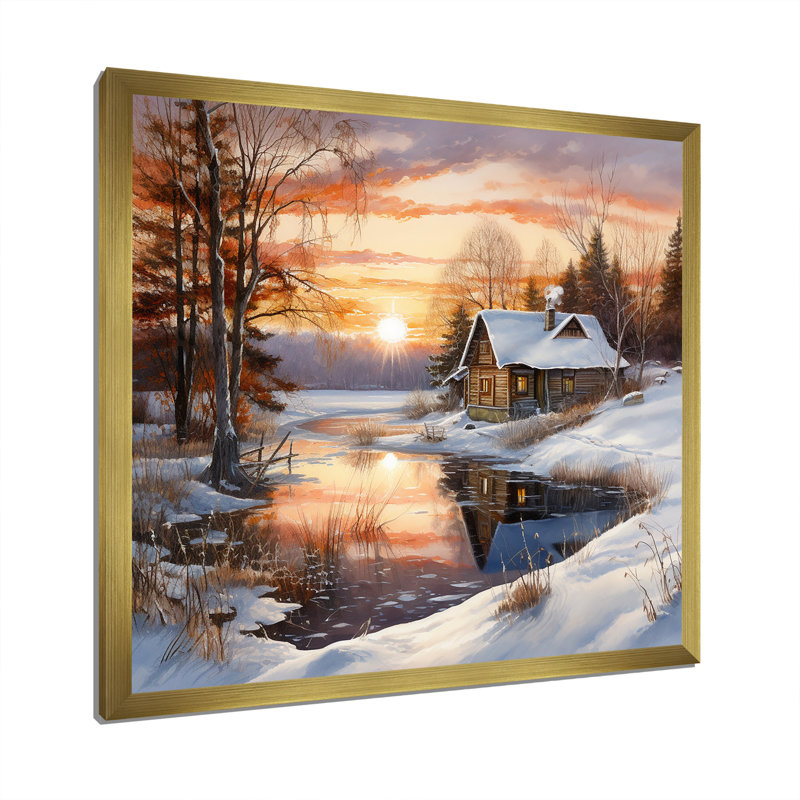 «Sunrise Charm In Winter I», reproduction d'art sur toile, Cadre doré simple, H 30 po x l 30 po x P 1 po