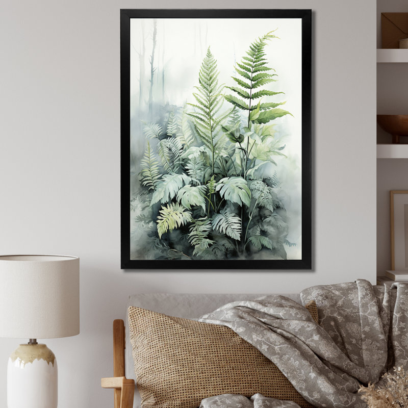 Zacaria Minimal Ferns Emerald Reverie I sur toile, H 44 po x l 34 po x P 1,5 po, Cadre photo noir