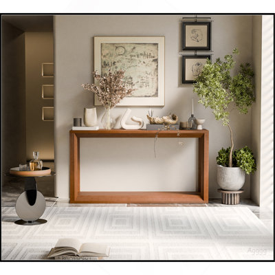 60" Rectangular Solid Wood Veneer Console Table, Wide Sofa Table, Behind Couch Table with Ample Storage for Entryway & Living Room, Dark Brown