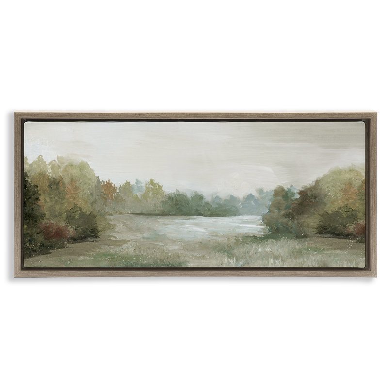 Paysage de campagne aux tons neutres, H 11 po x l 25 po, Cadre flottant orme Montalcino