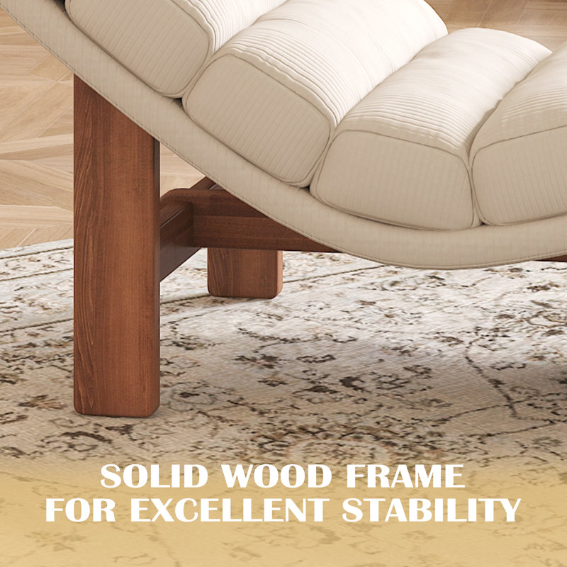 Chaise longue rembourrée en velours côtelé, Beige