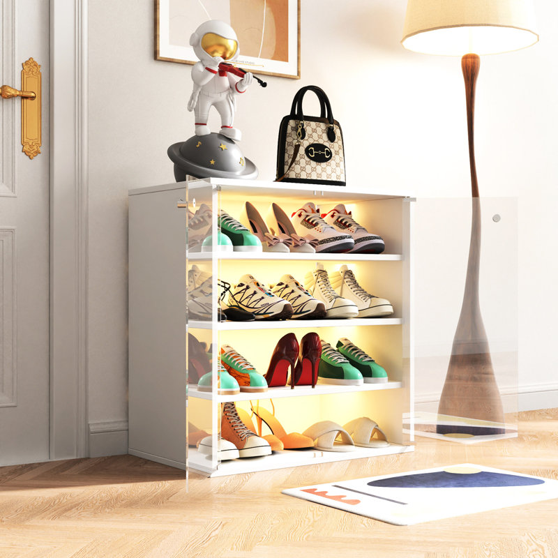 Rangement pour chaussures de qualité avec DEL et optimisation de l'espace - Boîte empilable pour espadrilles (4 1 empilable en bois