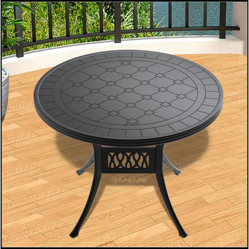 Table de salle à manger durable en aluminium coulé de 39,37 pouces avec une élégante texture sculptée, parfaite pour les réceptions en plein air et la détente.