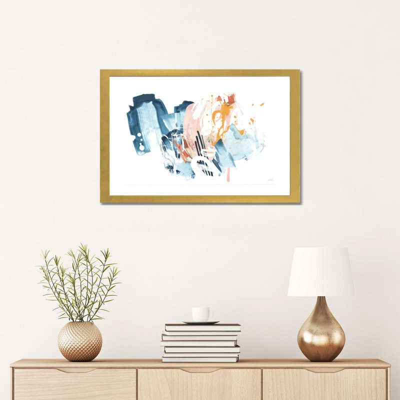 Reproduction d’art « composite signal II » par June Erica, H 16 po x l 24 po x P 1 po, Blanc, Papier encadré doré