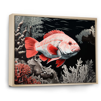 " Monochrome Black And Red Fish Crawl III "