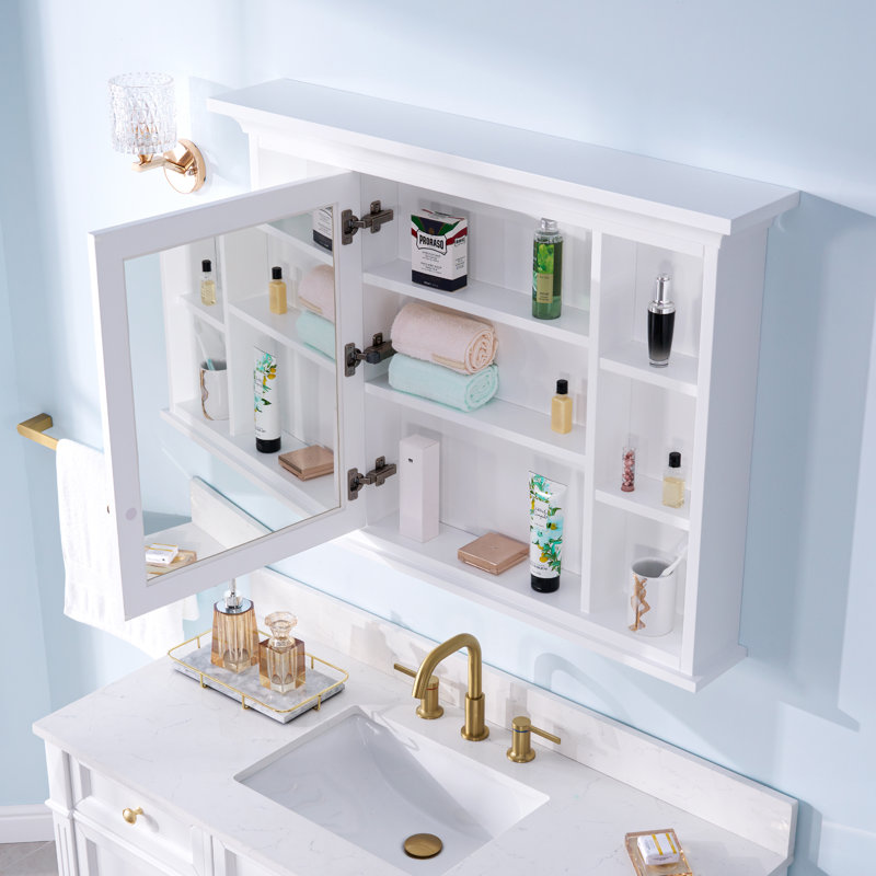 Pharmacie en bois massif à fixation en surface avec miroir et tablettes, H 30 po x l 40 po x P 6,9 po