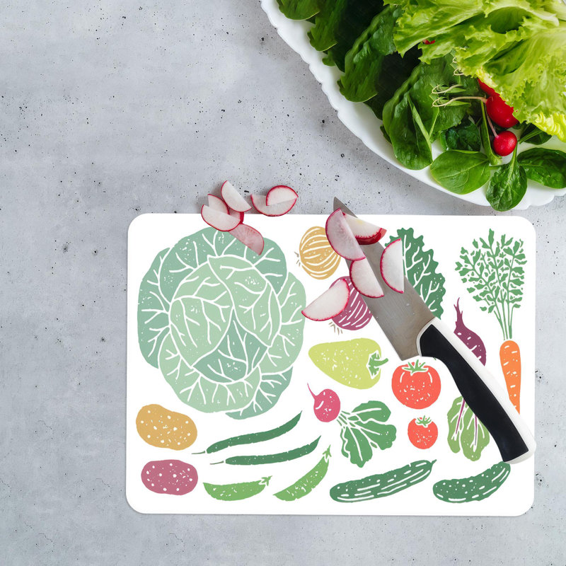 Planche de service en verre à motif de légumes verts parfaite pour la cuisine et la présentation des aliments