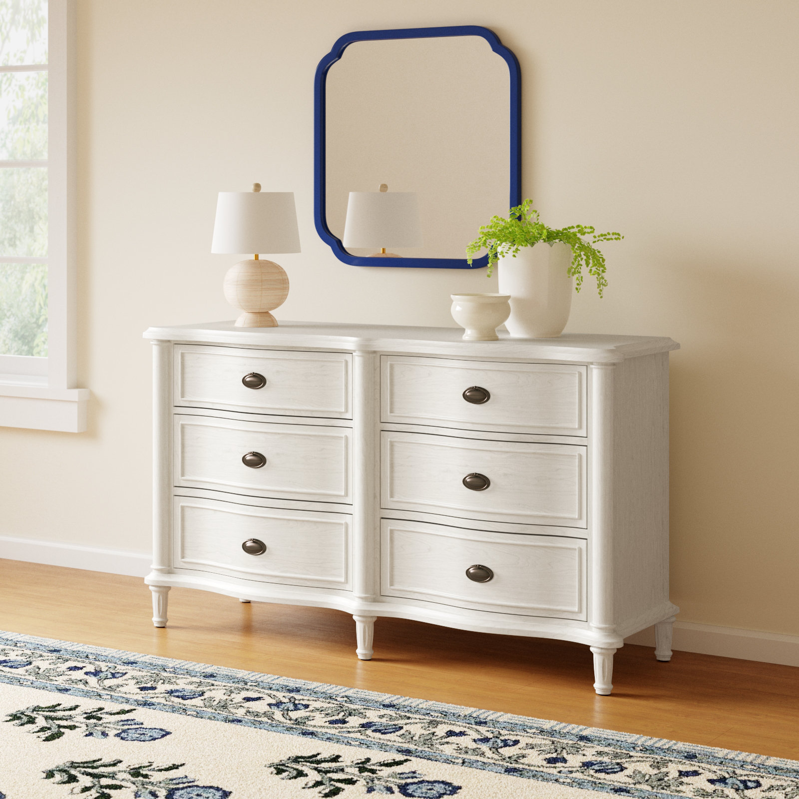Watson 6 Drawer 64" W Solid Wood Double Dresser, Cream