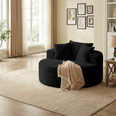 Boneless Oversized Round Chaise Lounge Chair,Corduroy Cloud Large Circle Sofa Chair, No Assembly Required, Modern Sleeper Cloud Sofa Couch Bed for Living Room Bedroom Apartment