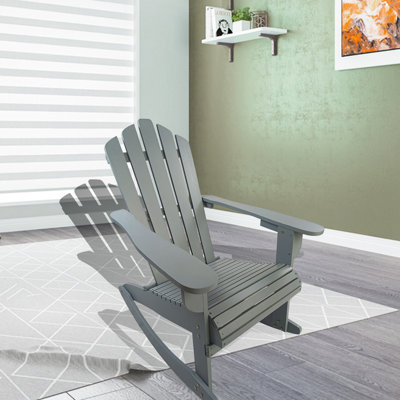 Grey Outdoor Rocking Chair - Comfortable And Modern Design Versatile For Backyard Solid Wood 250 Lbs Max Weight Easy Assembly Wooden Use Seating Experience Patio & Deck Limit Hardware Supplied
