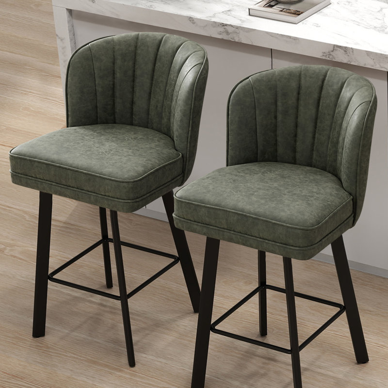 Tabourets de bar pivotants de 26 po à hauteur de comptoir avec dossier, tabourets d'îlot de cuisine avec dossier en coquille capitonné, siège rembourré et pieds en métal avec repose-pieds