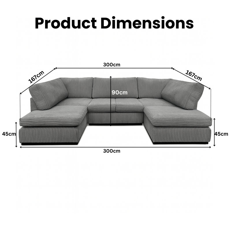 7 Seater Corduroy Corner Sofa, Grey