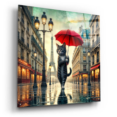  «Chat à Paris» par Rey Klimt, art mural en verre acrylique, 36 po x 36 po