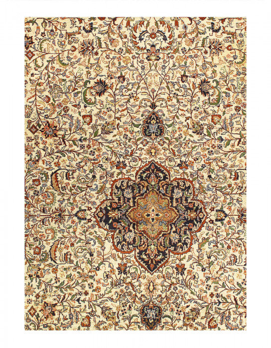 Tapis unique en laine 7 pi 5 po x 9 pi 5 po beige, rouille et doré Dipasquale