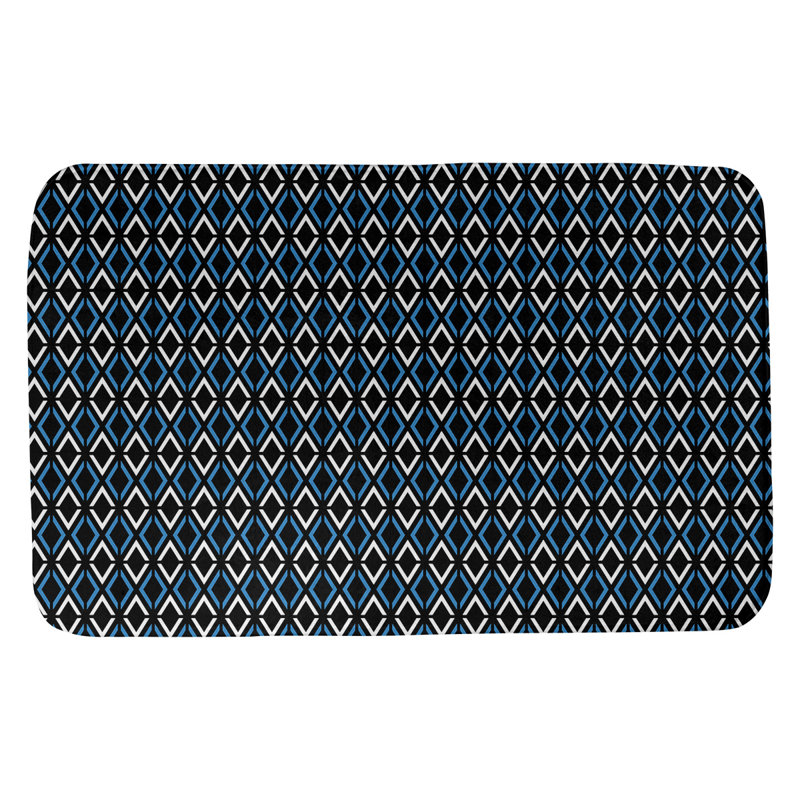 Tapis pour salle de bain diamants Leffel, l 21 po x L 34 po, Noir / Bleu