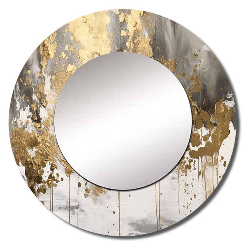 Modern Golden Drip - miroir abstrait, miroir mural moderne unique, impression d'art en métal, 29 po x 29 po, Rond