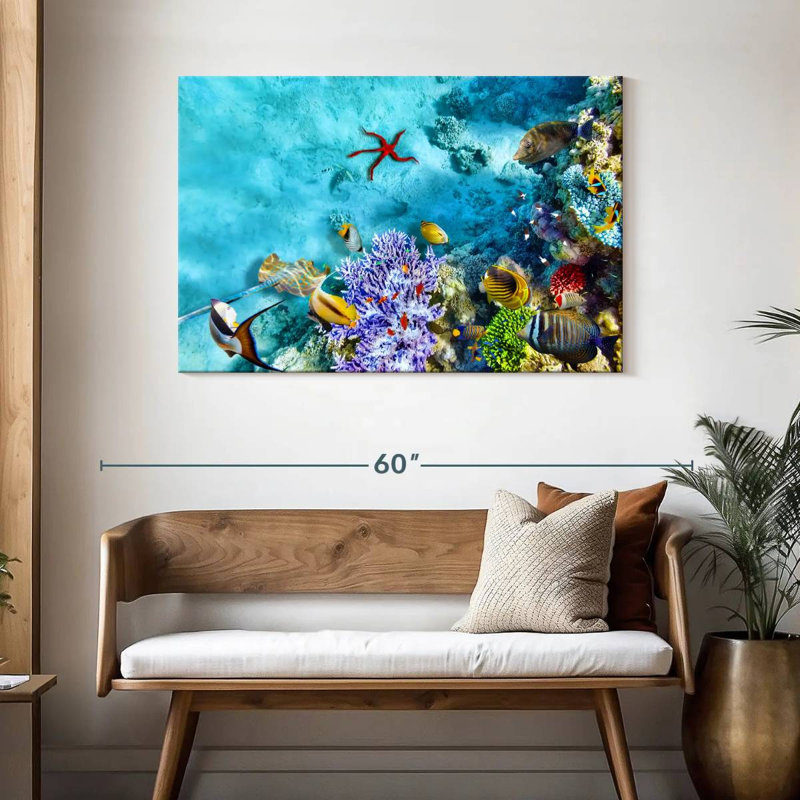 Scène de vie sous l'eau, H 30 po x l 45 po