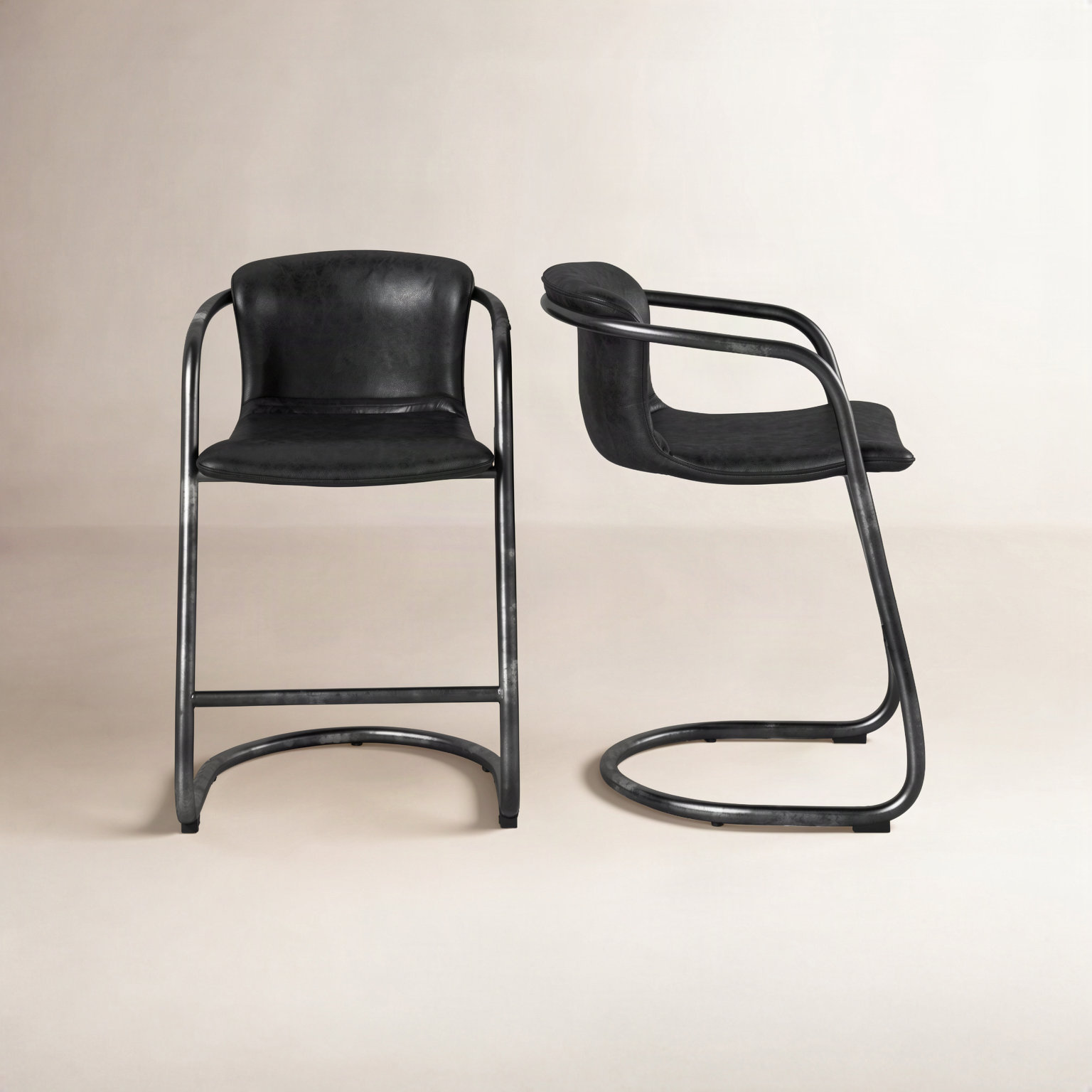 Higbee Genuine Leather Bar and Counter Stool, Counter Stool (25" Seat Height), Black Genuine Leather