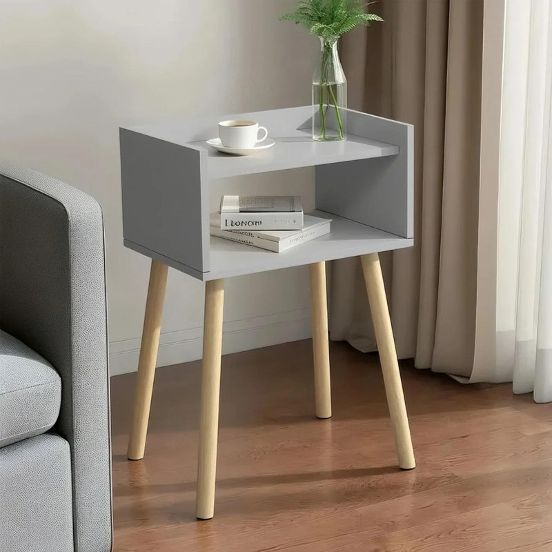 40cm W Solid Wood Bedside Table, Grey