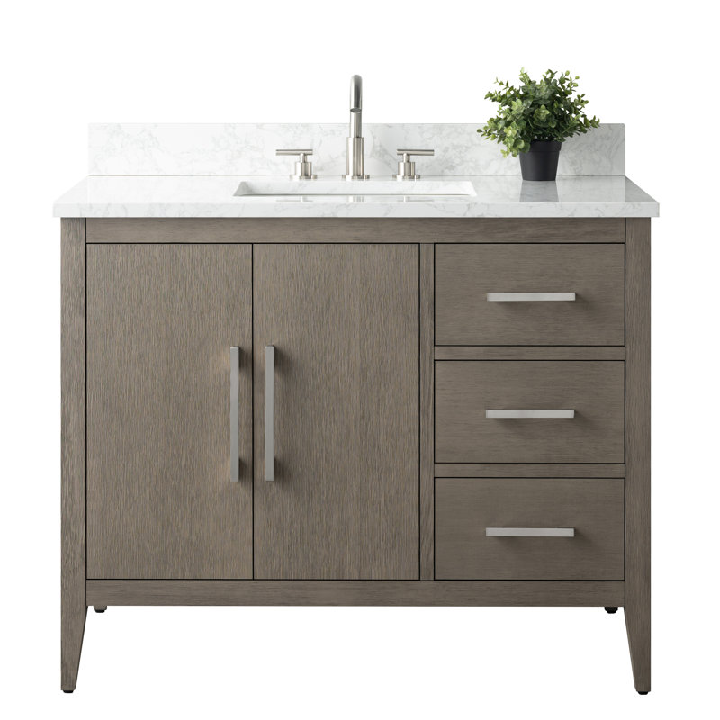 Chambery 42" Single Sink Bathroom Vanity with Engineered Marble Top, Brushed Nickel, Driftwood Gray