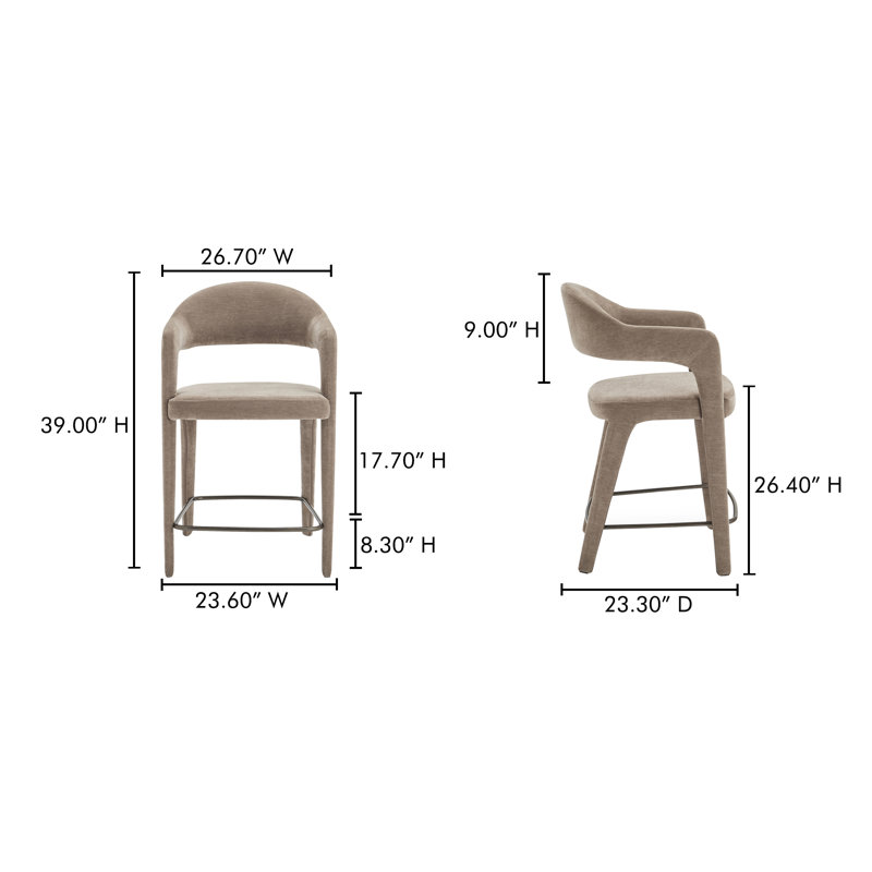 Martens Upholstered Bar Stool with Metal Frame, Camel Polyester, Counter Stool (26.4" Seat Height)